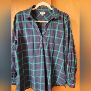 J. Crew Women's Navy and Green Plaid Shirt